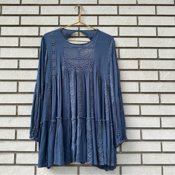 Free People Kiss Kiss Lace Insert Tunic Blue - Picture 3 of 15